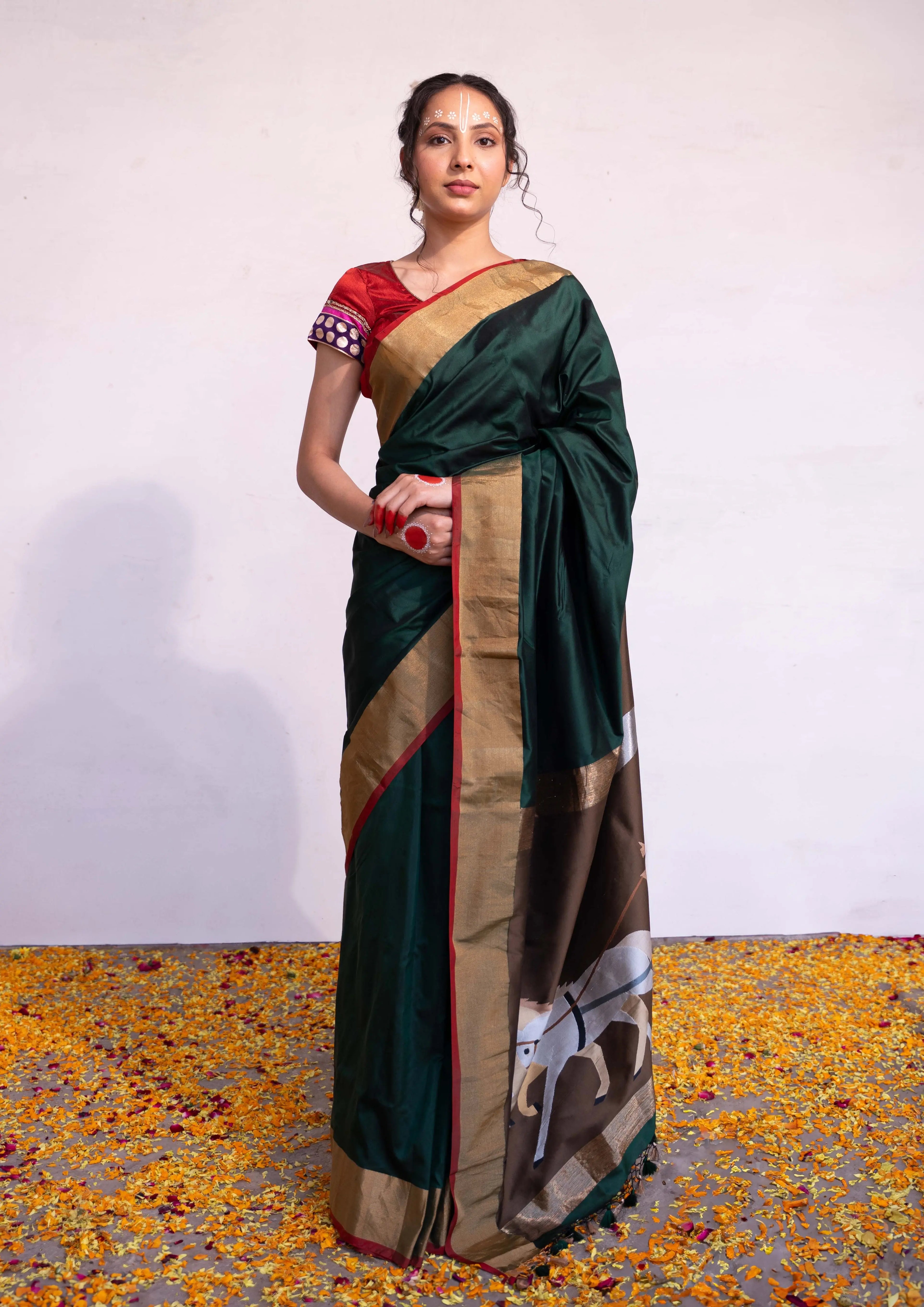 ‘Keshavi’ Dark Green Kadhua Pure Katan Silk Banarasi Handloom Saree House Of Banaras