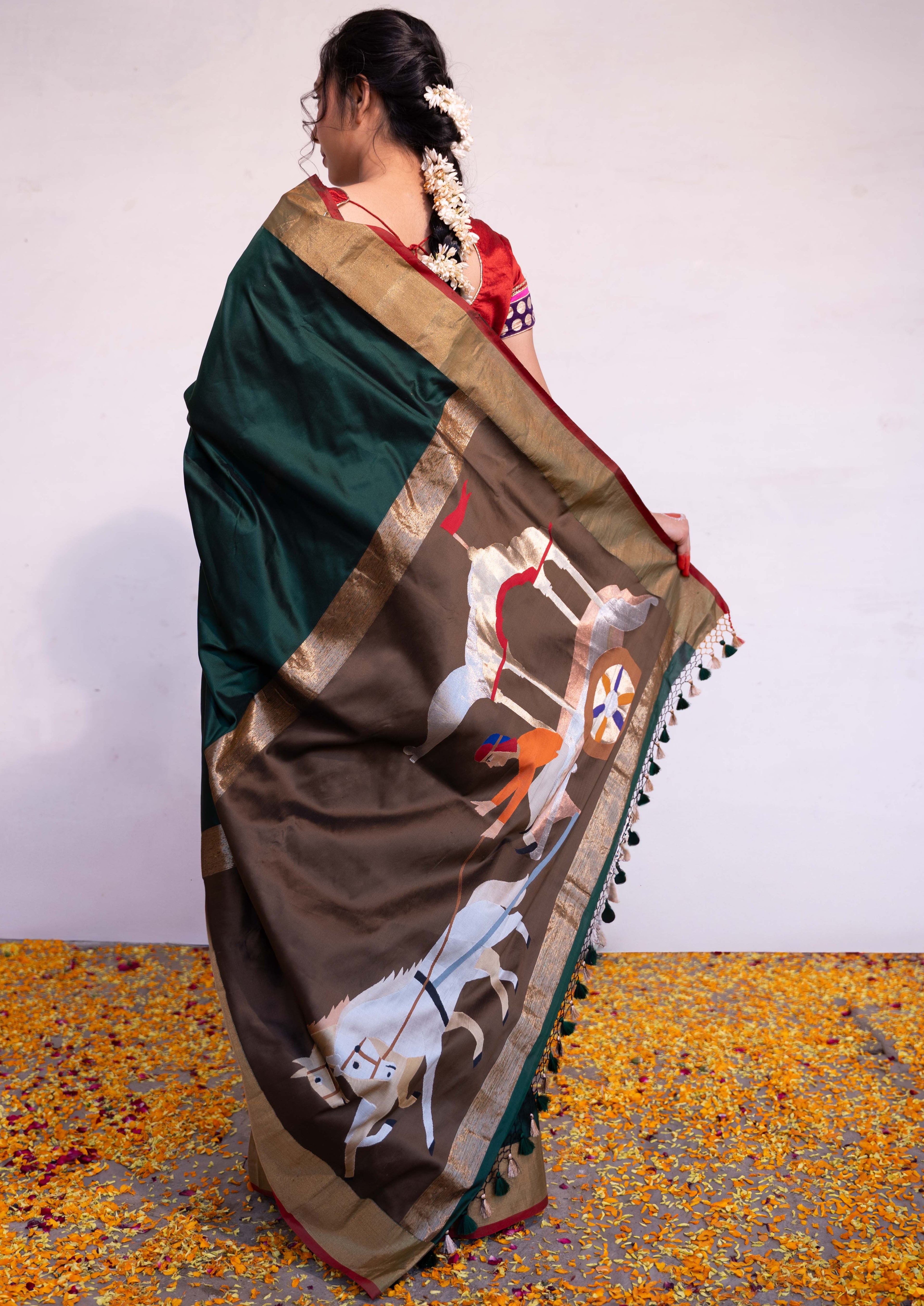 ‘Keshavi’ Dark Green Kadhua Pure Katan Silk Banarasi Handloom Saree