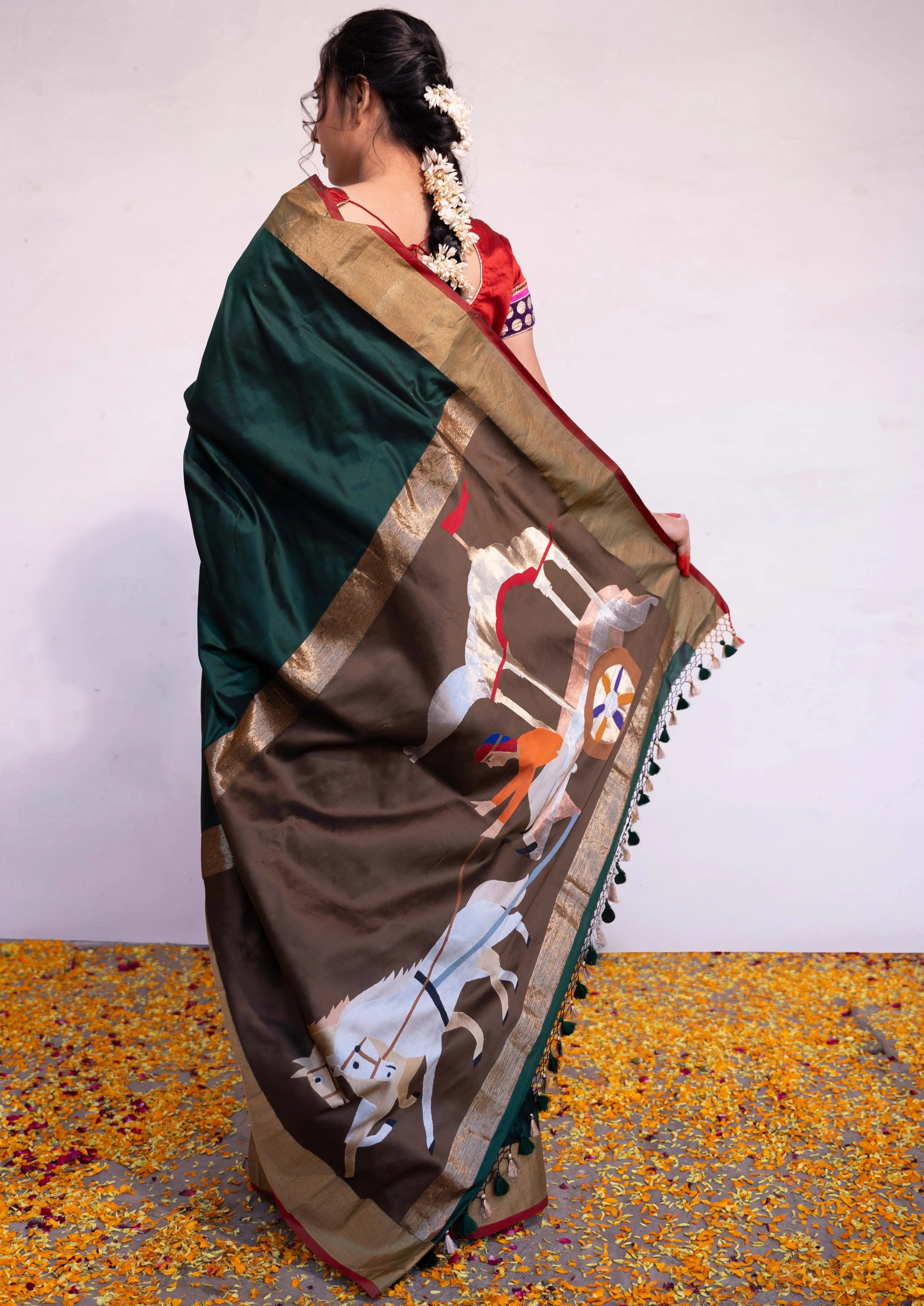 ‘Keshavi’ Dark Green Kadhua Pure Katan Silk Banarasi Handloom Saree House Of Banaras