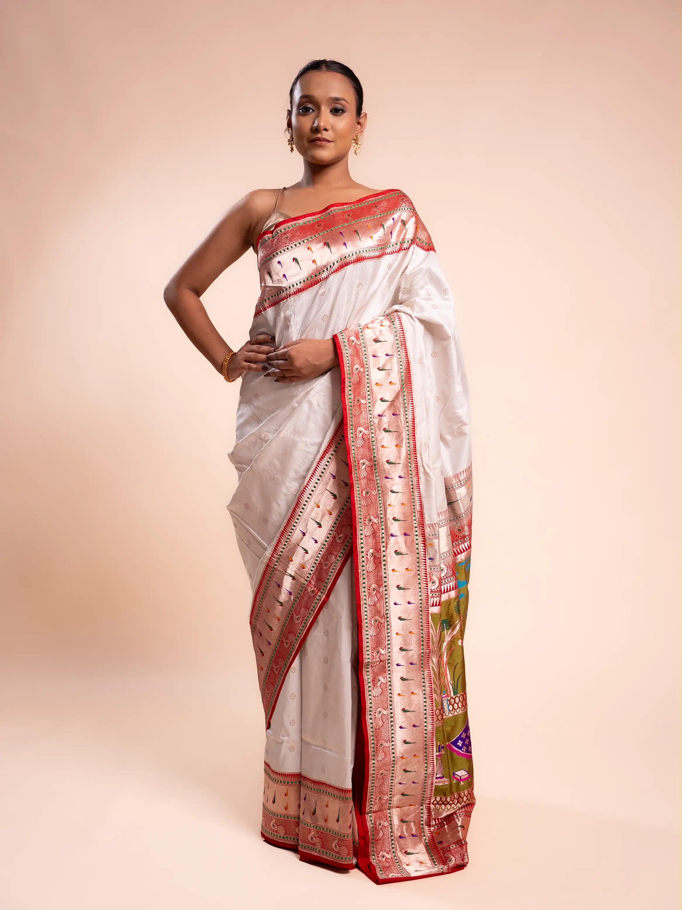 Shwet White Kadhua Katan Banarasi Handloom Saree House Of Banaras