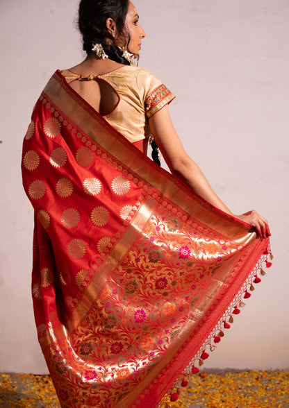 ‘Sakhi’ Red Kadhua Pure Katan  Silk Banarasi Handloom Saree