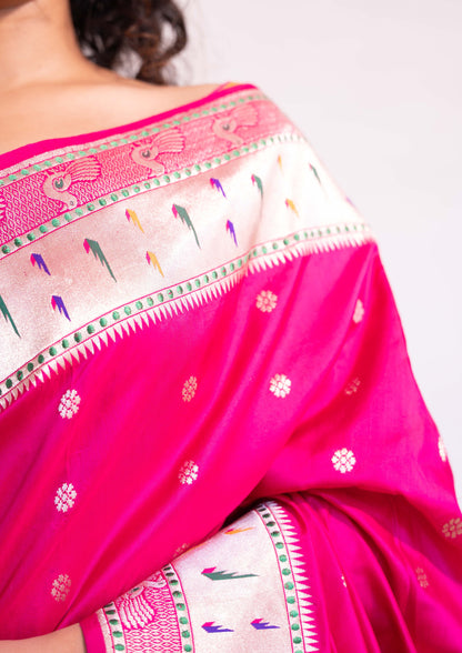 ‘Rukmini’ Pink Kadhua Pure Katan  Silk Banarasi Handloom Saree