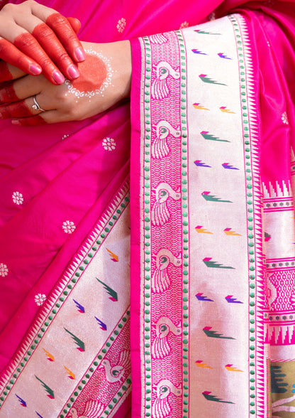 ‘Rukmini’ Pink Kadhua Pure Katan  Silk Banarasi Handloom Saree