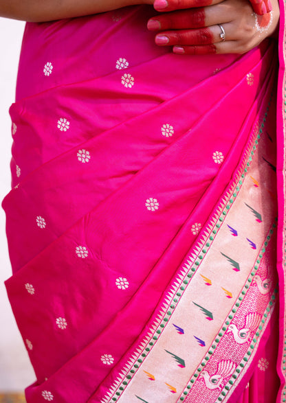 ‘Rukmini’ Pink Kadhua Pure Katan  Silk Banarasi Handloom Saree