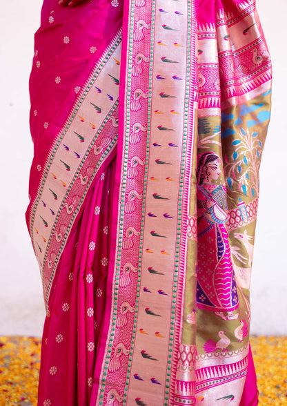 ‘Rukmini’ Pink Kadhua Pure Katan  Silk Banarasi Handloom Saree