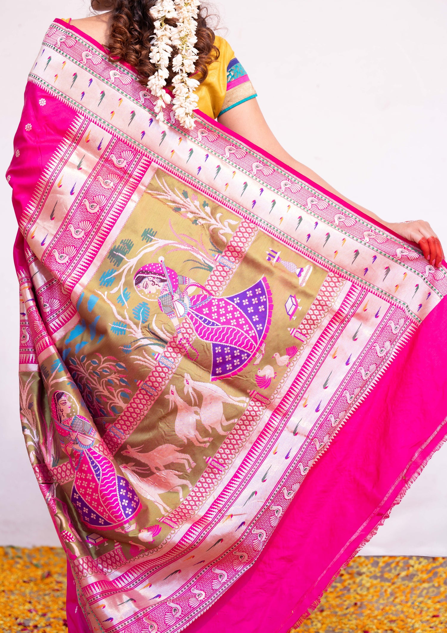 ‘Rukmini’ Pink Kadhua Pure Katan  Silk Banarasi Handloom Saree