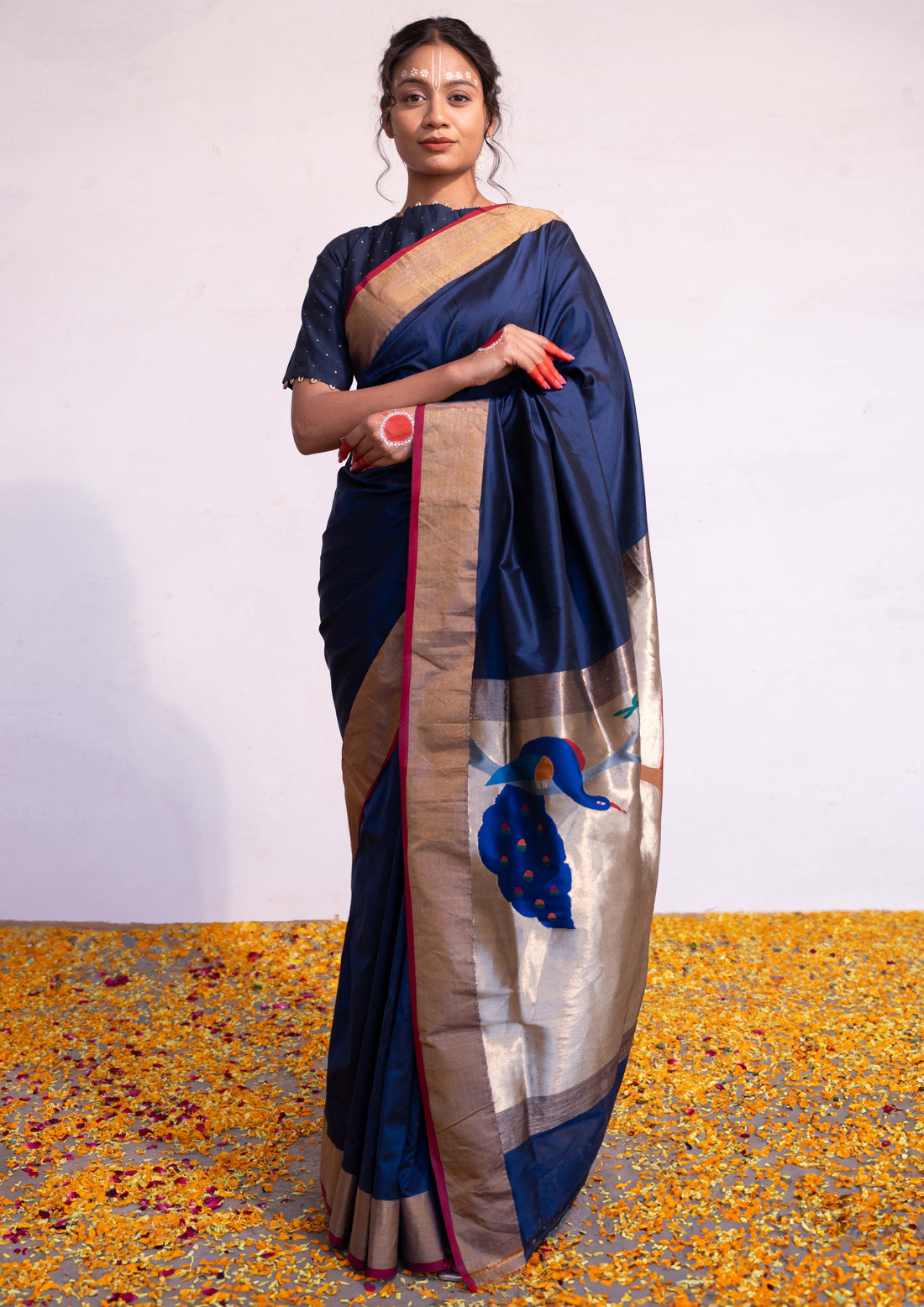 ‘Vaidehi’ Navy Blue Kadhua Pure Katan  Silk Banarasi Handloom Saree