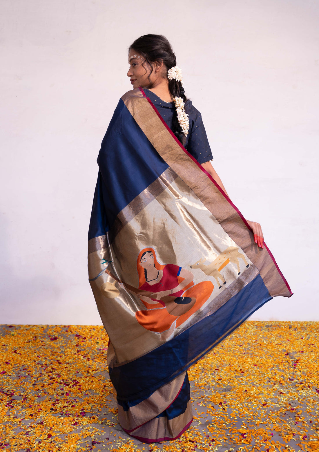 ‘Vaidehi’ Navy Blue Kadhua Pure Katan  Silk Banarasi Handloom Saree