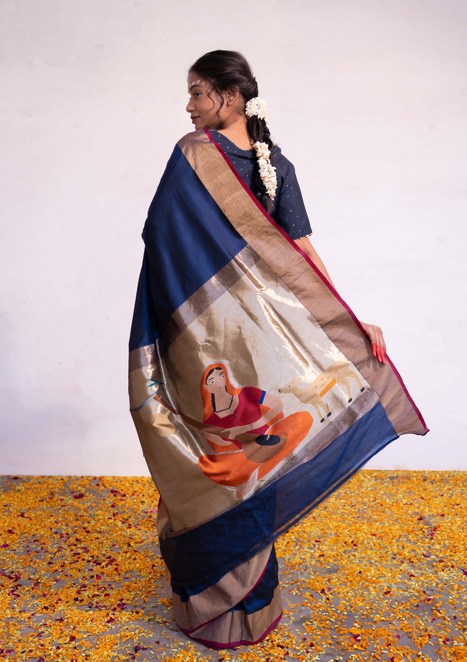 ‘Vaidehi’ Navy Blue Kadhua Pure Katan  Silk Banarasi Handloom Saree