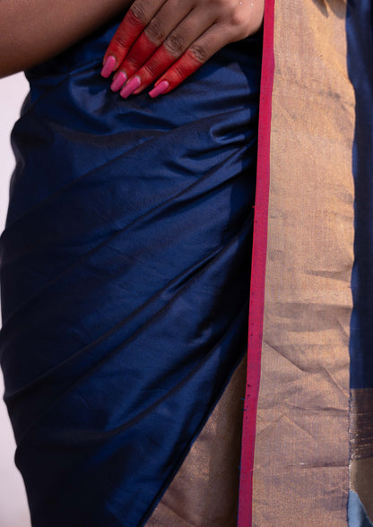 ‘Vaidehi’ Navy Blue Kadhua Pure Katan  Silk Banarasi Handloom Saree