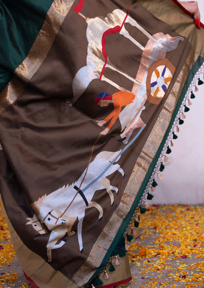 ‘Keshavi’ Dark Green Kadhua Pure Katan  Silk Banarasi Handloom Saree