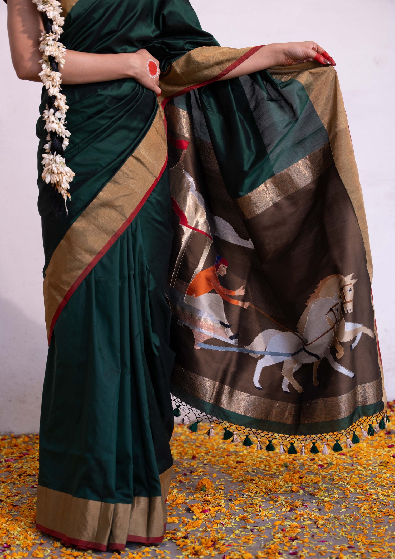 ‘Keshavi’ Dark Green Kadhua Pure Katan  Silk Banarasi Handloom Saree