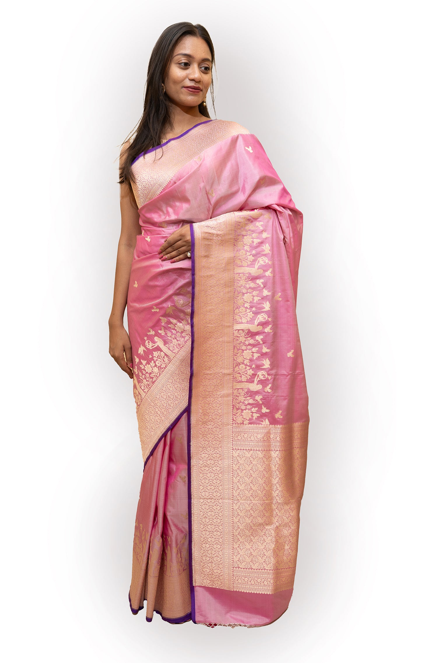 ‘Veera’ Pink Kadhua Pure Katan  Silk Banarasi Handloom Saree