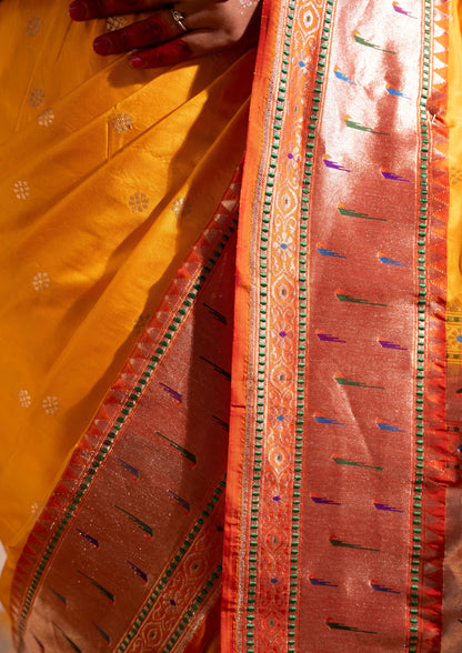 ‘Rasika’ Yellow Kadhua Pure Katan  Silk Banarasi Handloom Saree