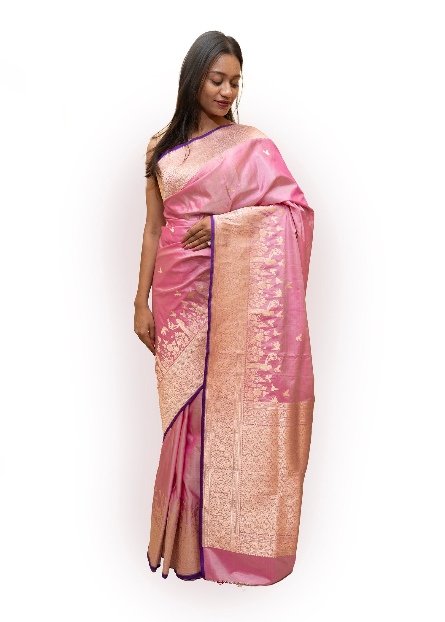 ‘Veera’ Pink Kadhua Pure Katan  Silk Banarasi Handloom Saree