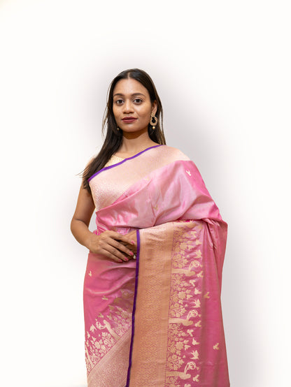 ‘Veera’ Pink Kadhua Pure Katan  Silk Banarasi Handloom Saree