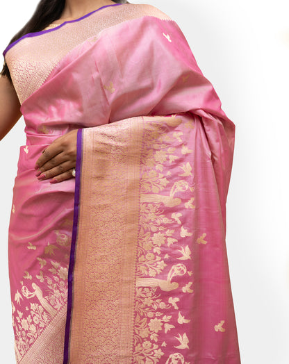 ‘Veera’ Pink Kadhua Pure Katan  Silk Banarasi Handloom Saree