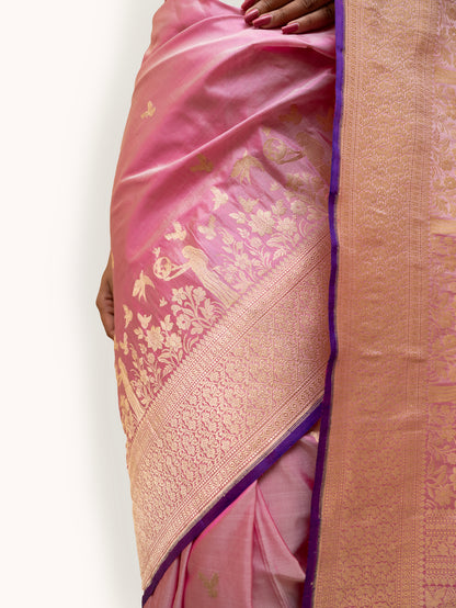 ‘Veera’ Pink Kadhua Pure Katan  Silk Banarasi Handloom Saree