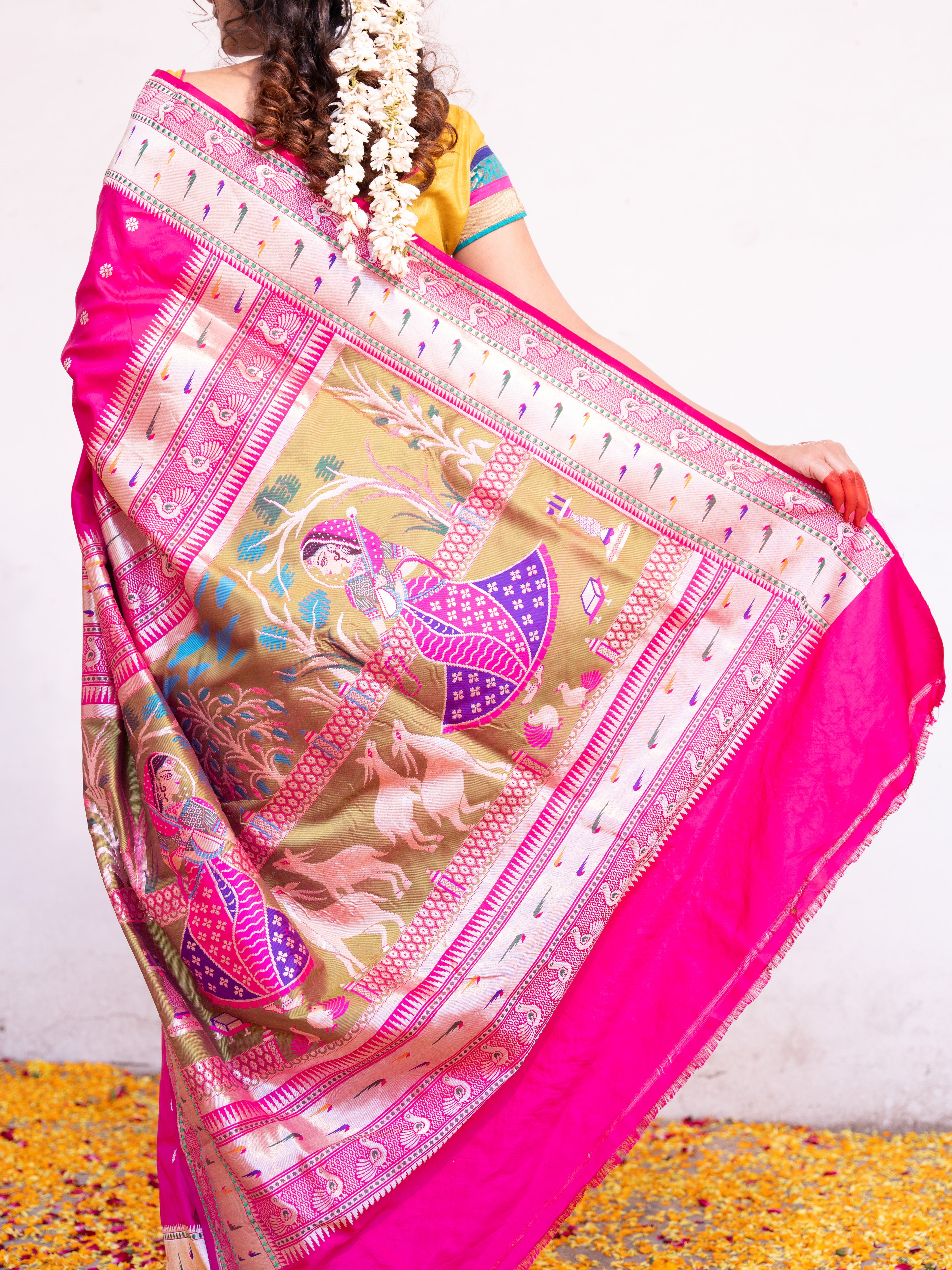 ‘Rukmini’ Pink Kadhua Pure Katan  Silk Banarasi Handloom Saree