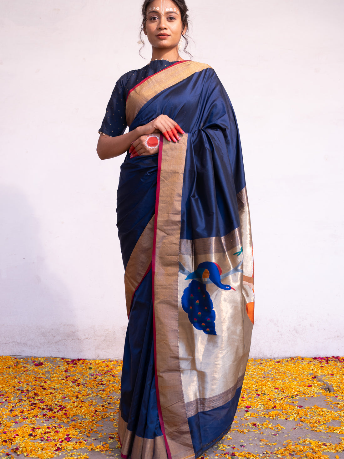 ‘Vaidehi’ Navy Blue Kadhua Pure Katan  Silk Banarasi Handloom Saree