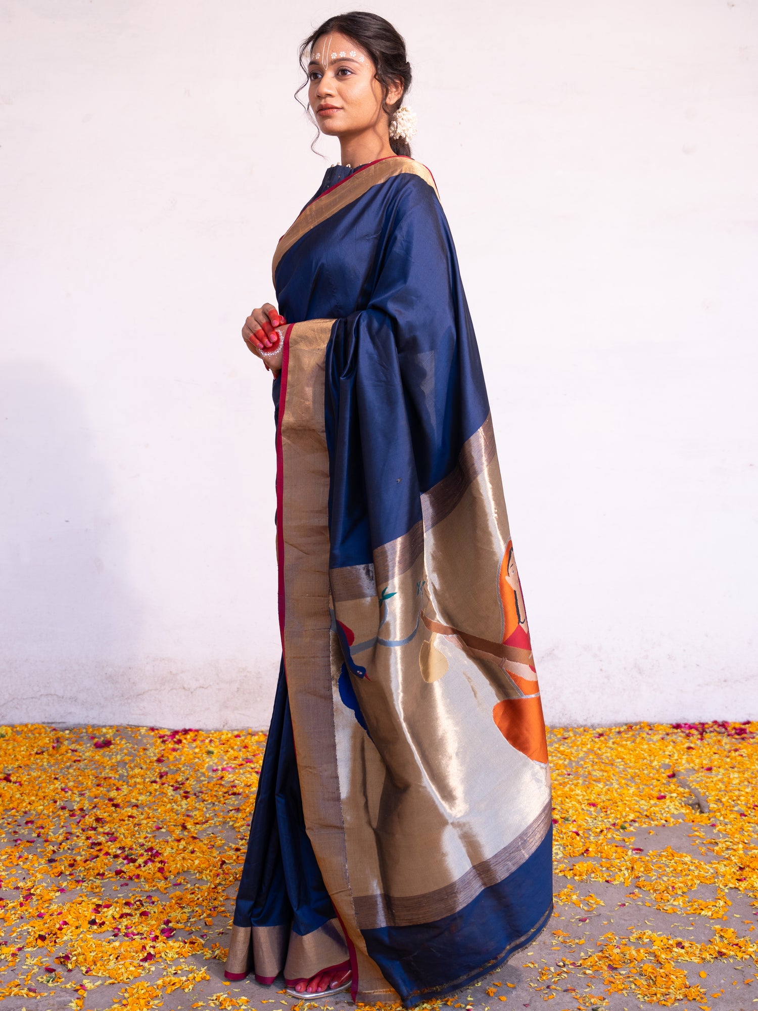 ‘Vaidehi’ Navy Blue Kadhua Pure Katan  Silk Banarasi Handloom Saree