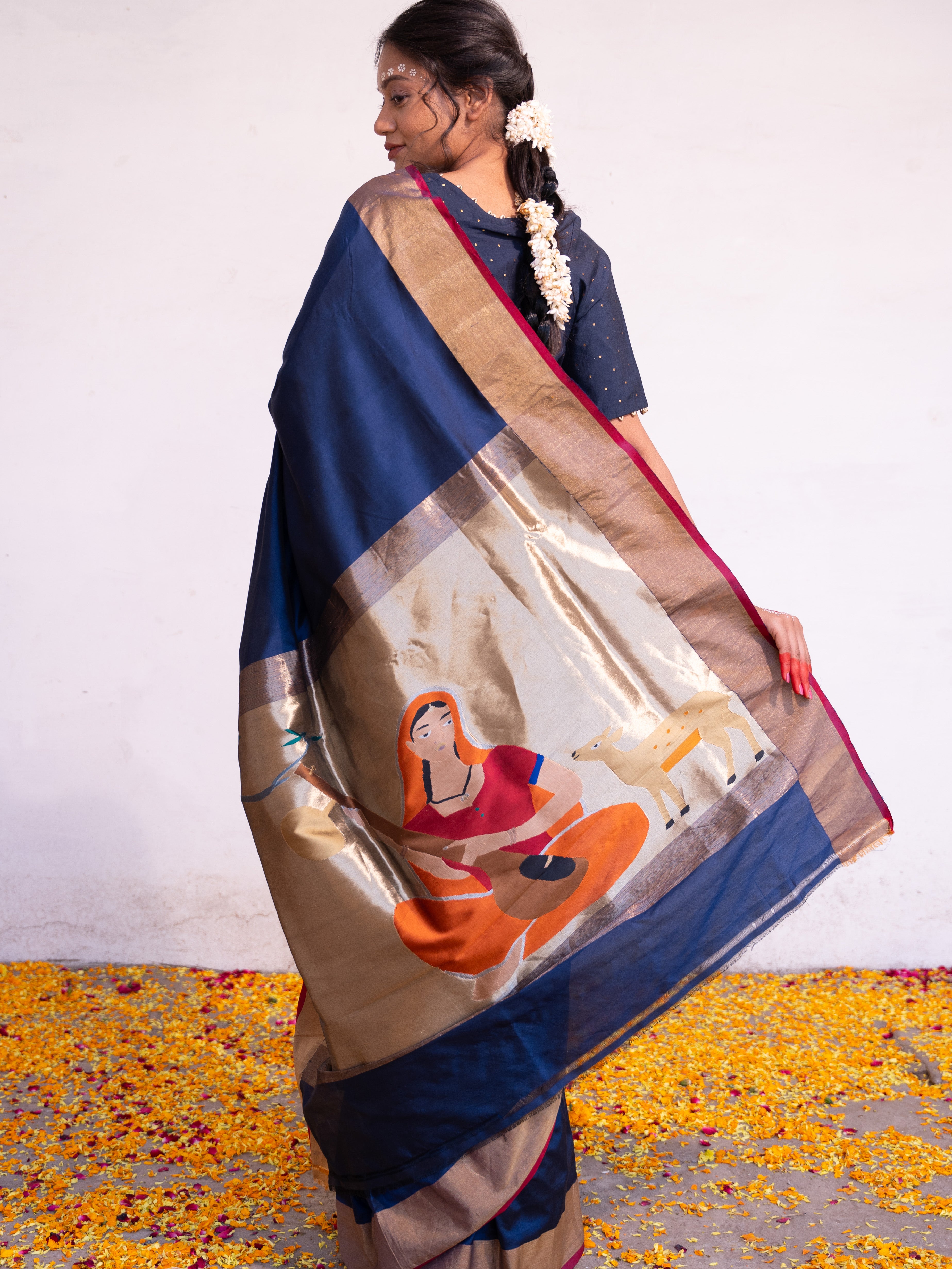 ‘Vaidehi’ Navy Blue Kadhua Pure Katan  Silk Banarasi Handloom Saree