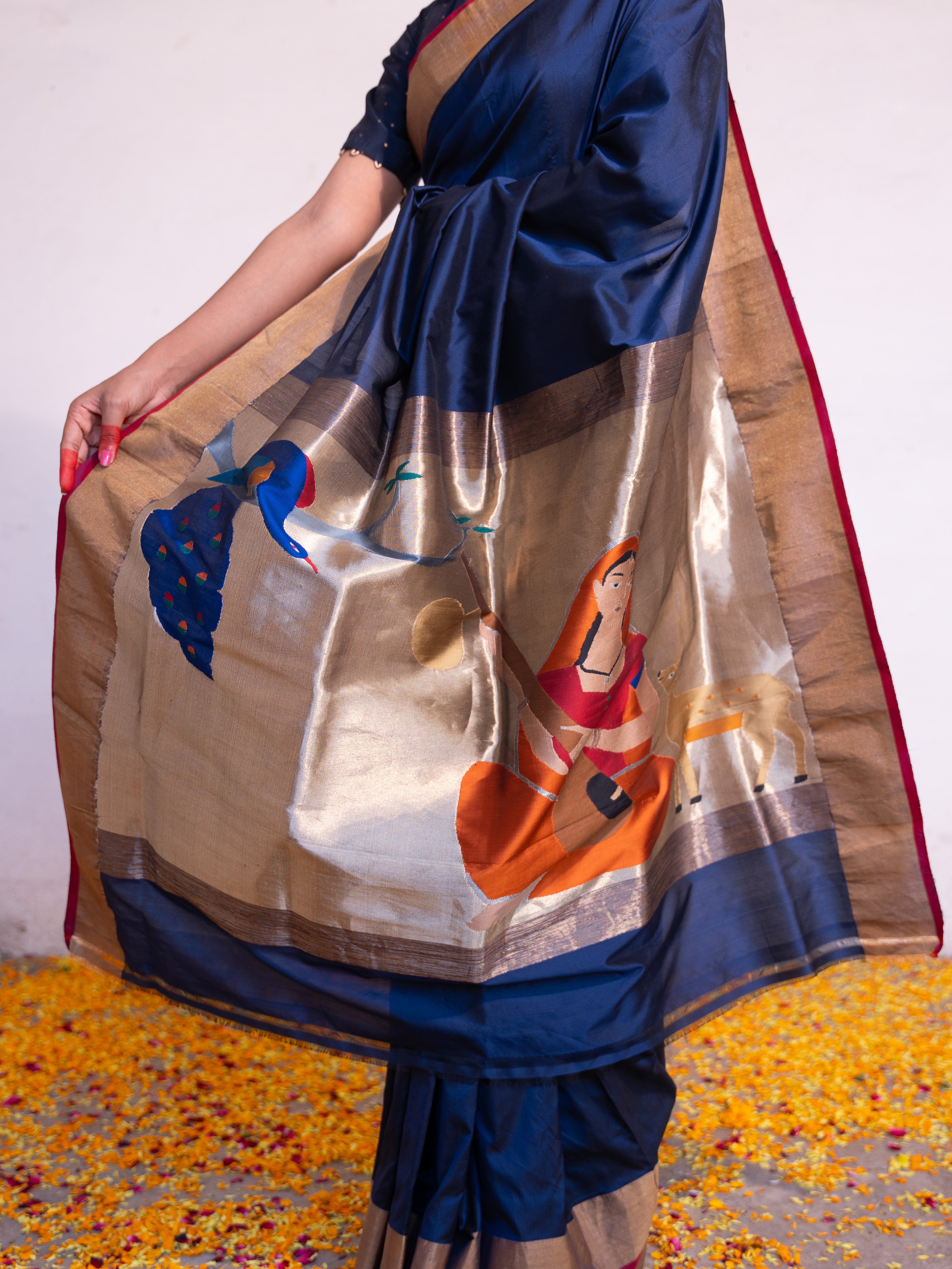 ‘Vaidehi’ Navy Blue Kadhua Pure Katan  Silk Banarasi Handloom Saree