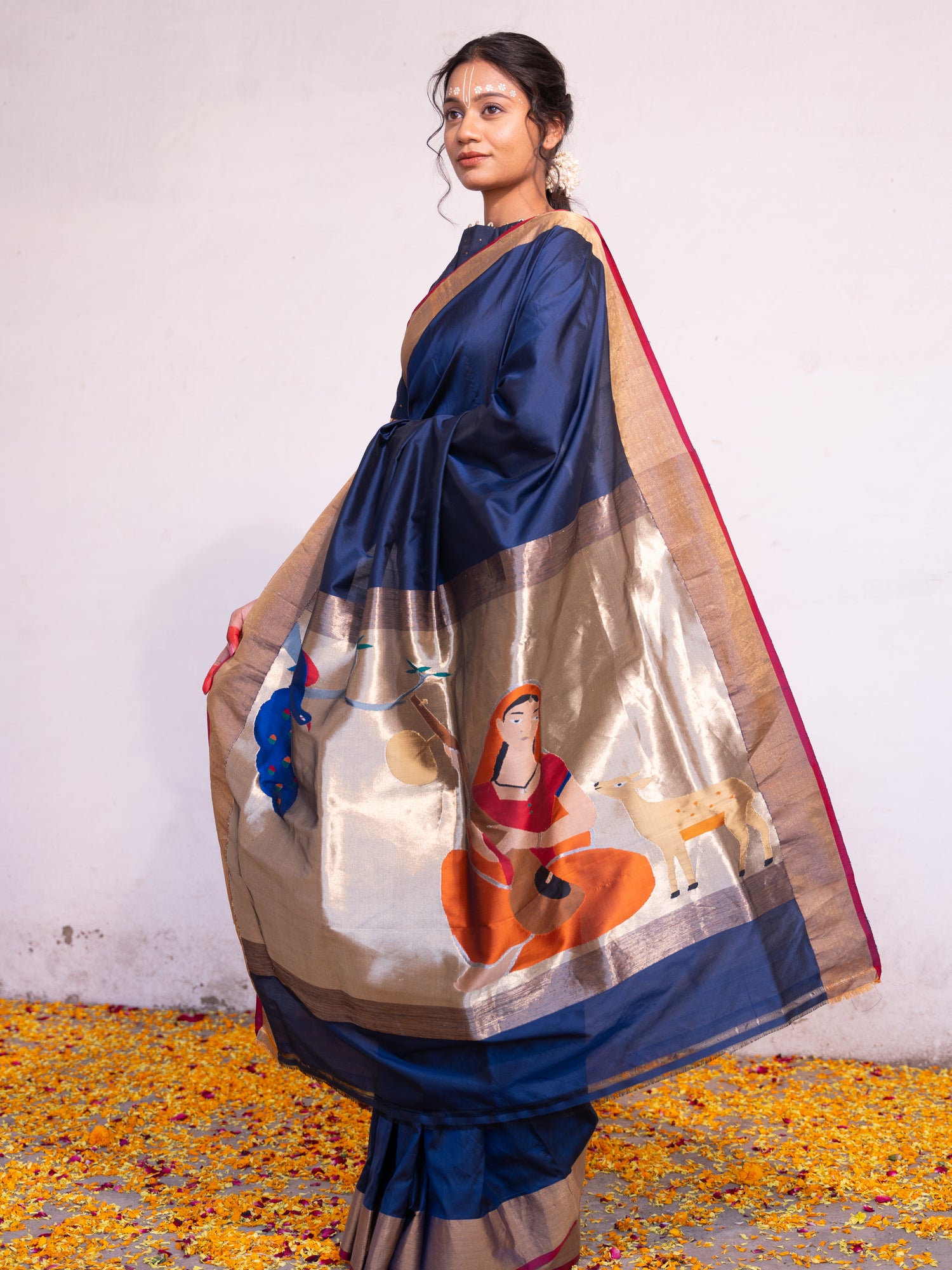 ‘Vaidehi’ Navy Blue Kadhua Pure Katan  Silk Banarasi Handloom Saree