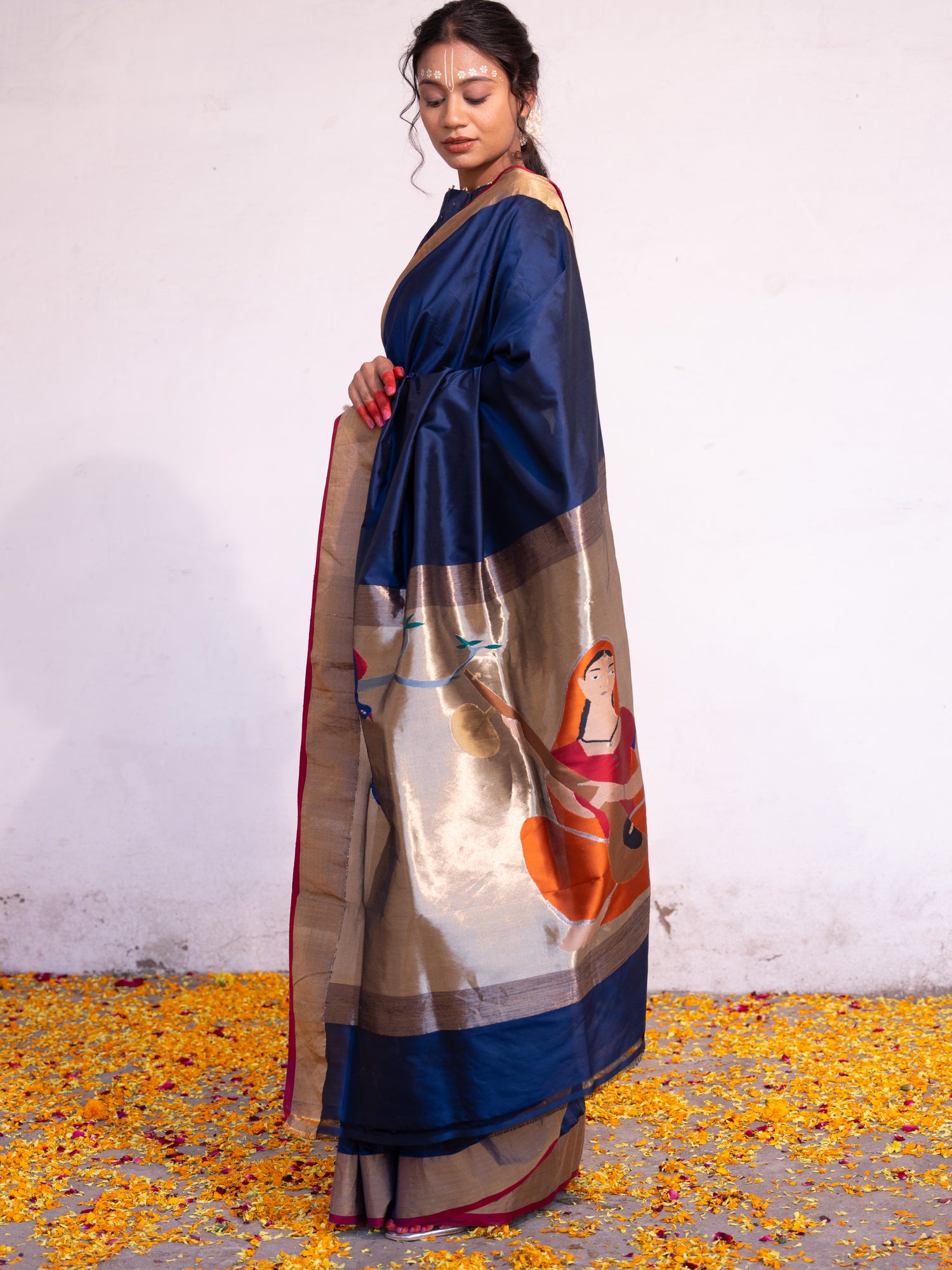 ‘Vaidehi’ Navy Blue Kadhua Pure Katan  Silk Banarasi Handloom Saree