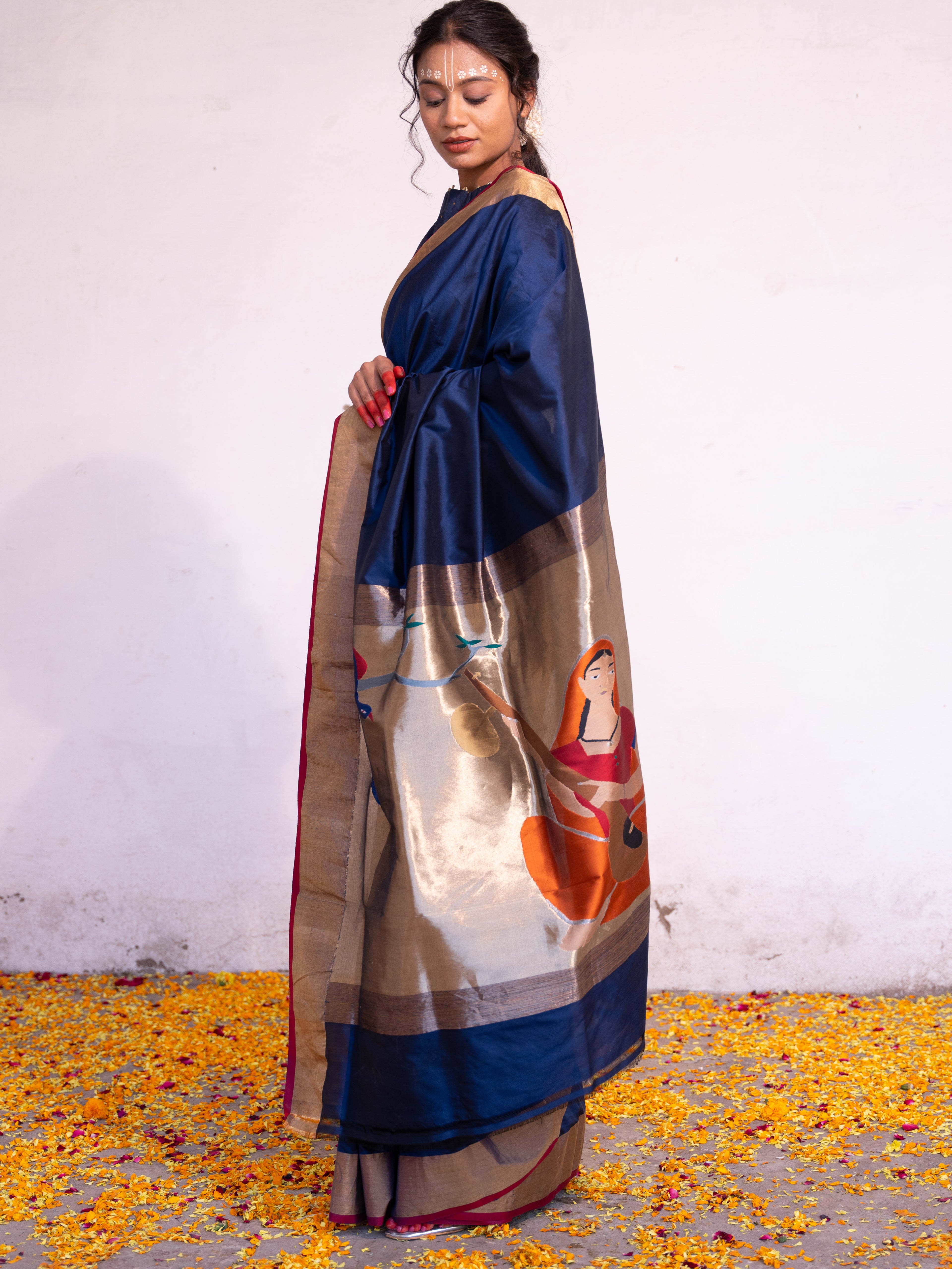 ‘Vaidehi’ Navy Blue Kadhua Pure Katan  Silk Banarasi Handloom Saree