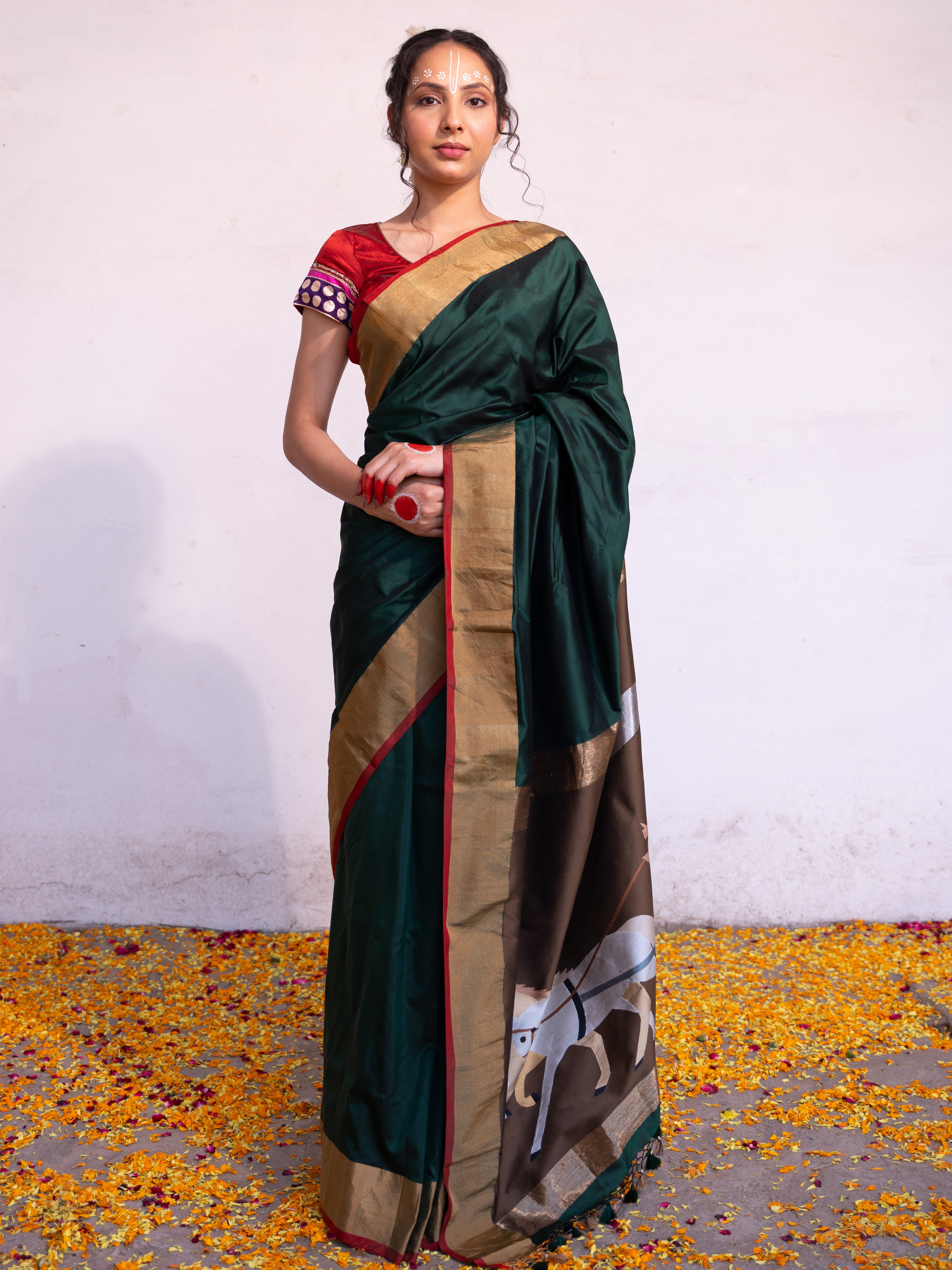 ‘Keshavi’ Dark Green Kadhua Pure Katan  Silk Banarasi Handloom Saree