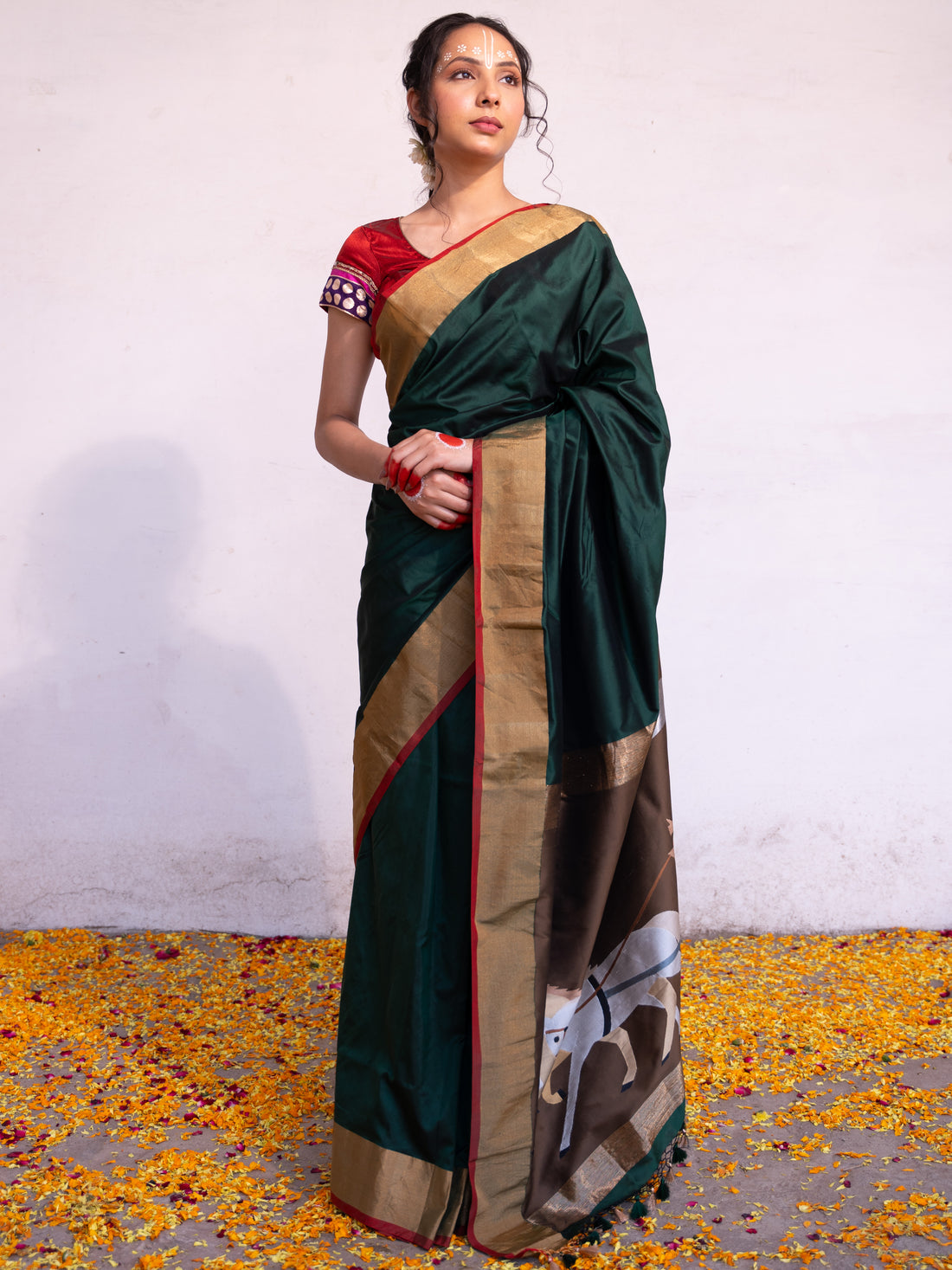 ‘Keshavi’ Dark Green Kadhua Pure Katan  Silk Banarasi Handloom Saree