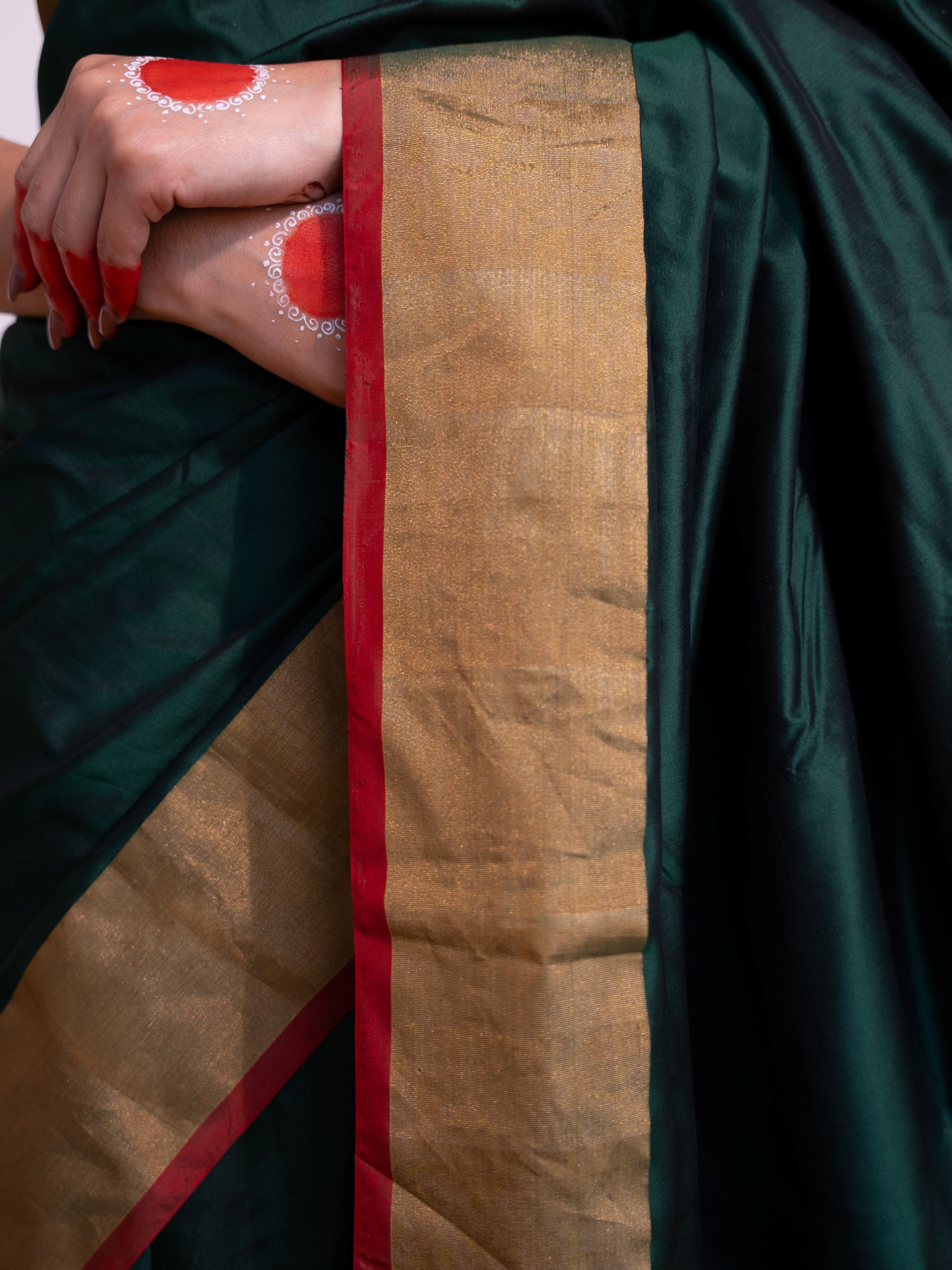 ‘Keshavi’ Dark Green Kadhua Pure Katan  Silk Banarasi Handloom Saree