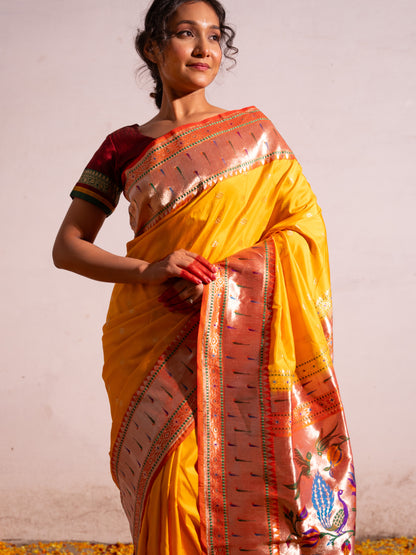 ‘Rasika’ Yellow Kadhua Pure Katan  Silk Banarasi Handloom Saree