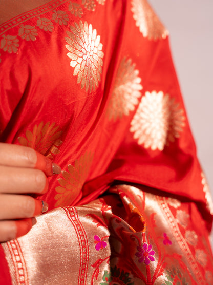 ‘Sakhi’ Red Kadhua Pure Katan  Silk Banarasi Handloom Saree