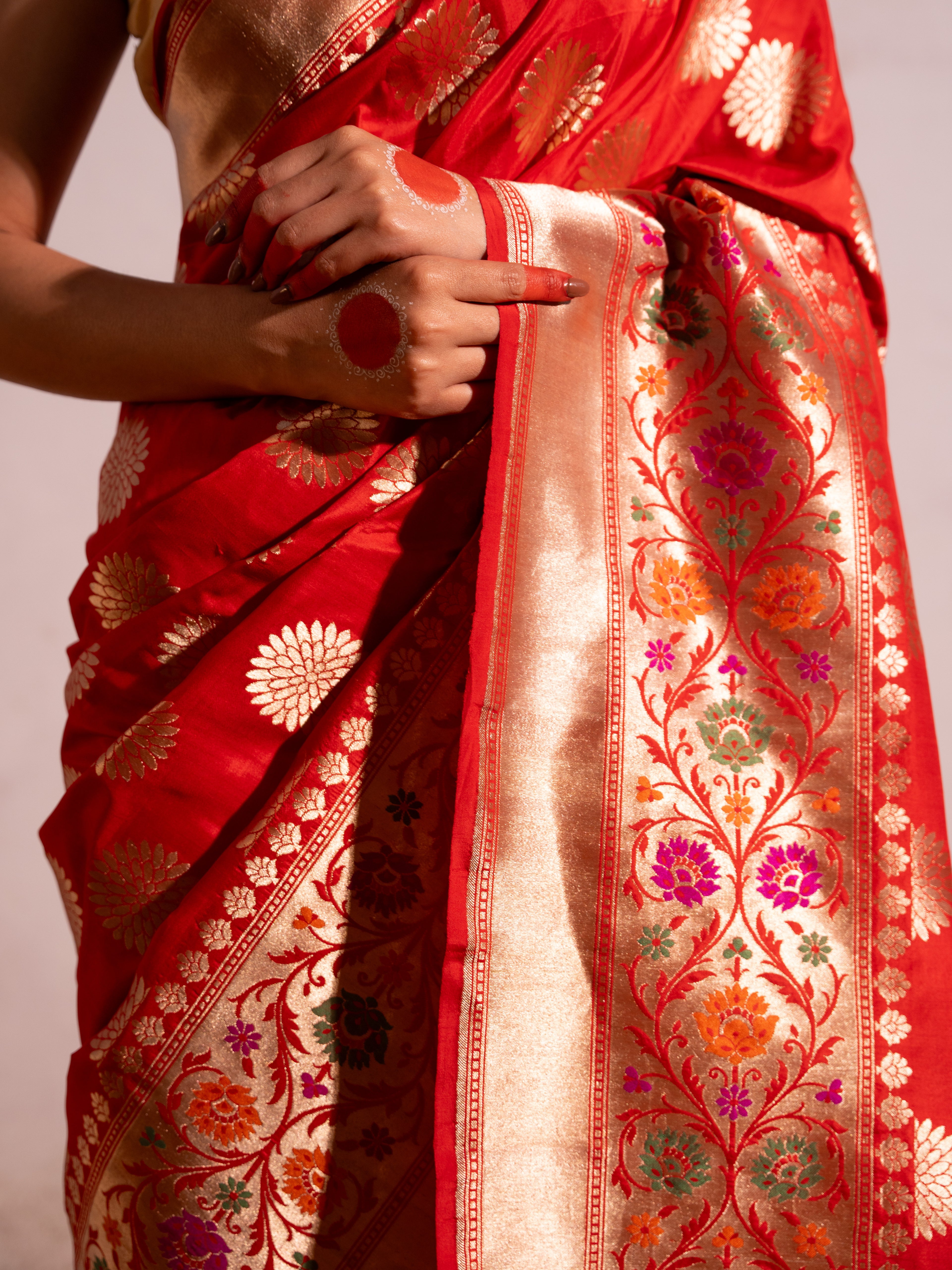 ‘Sakhi’ Red Kadhua Pure Katan  Silk Banarasi Handloom Saree