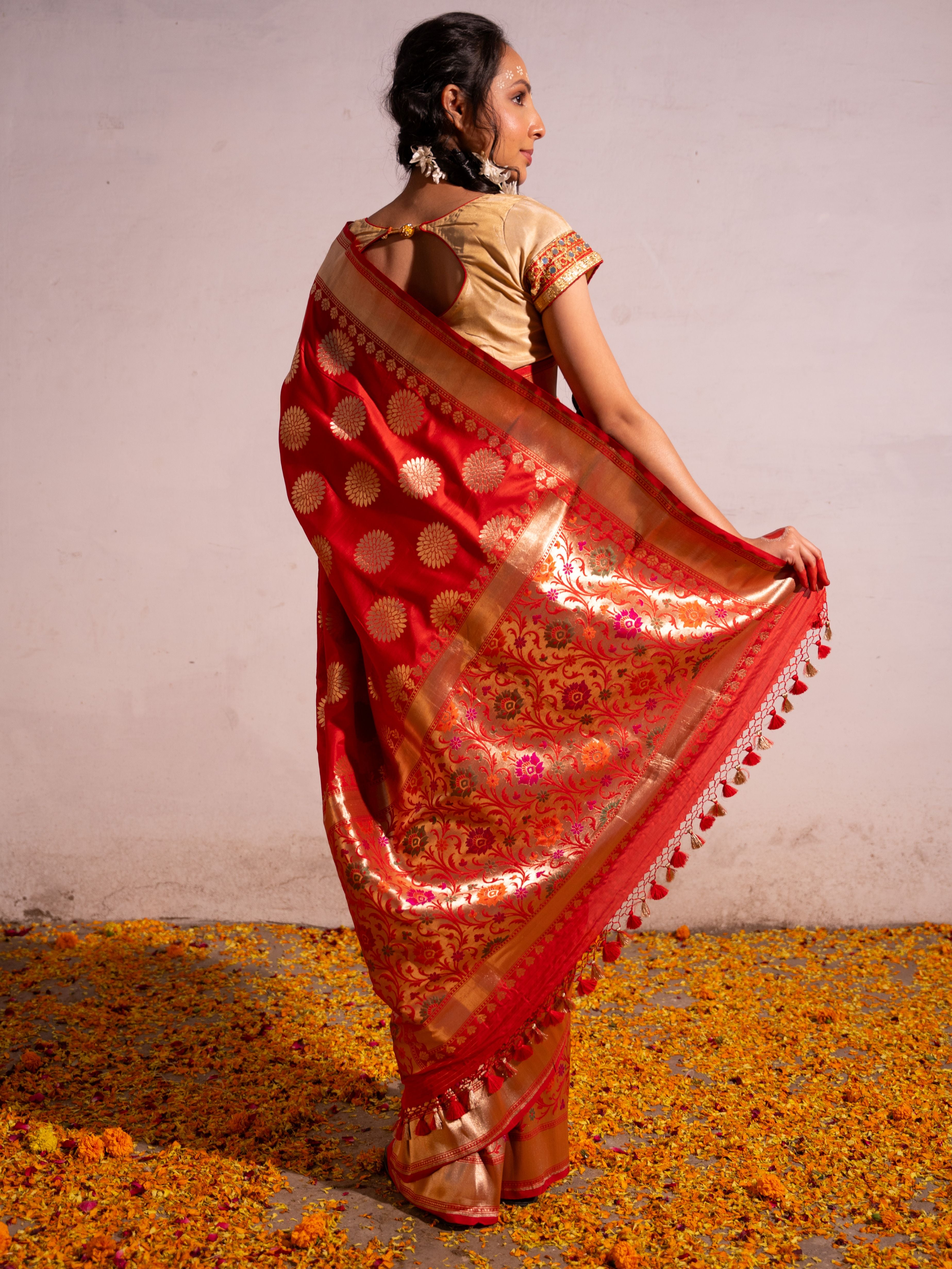 ‘Sakhi’ Red Kadhua Pure Katan  Silk Banarasi Handloom Saree