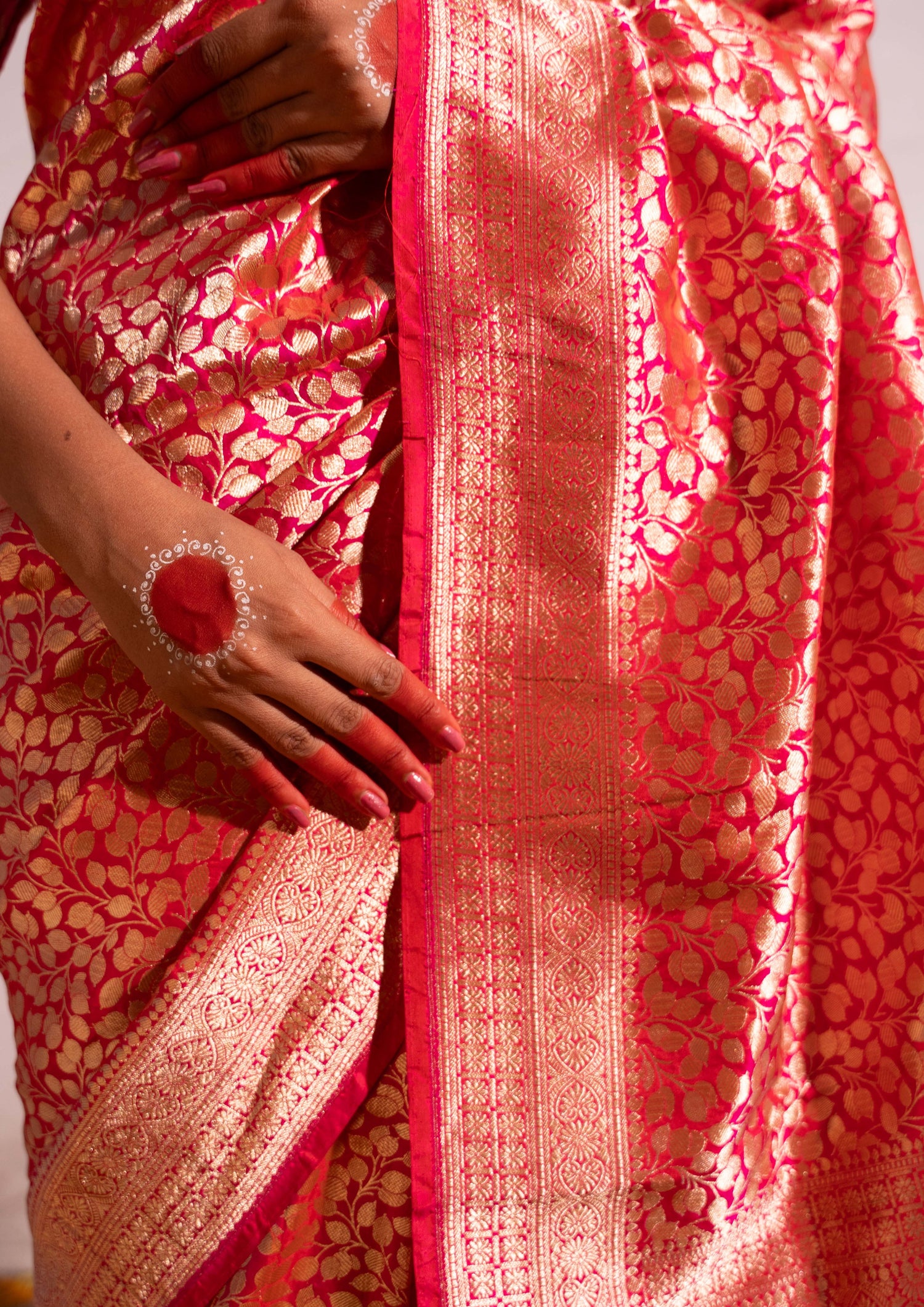 ‘Madhavi’ Red pink Kadhua Pure Katan  Silk Banarasi Handloom Saree